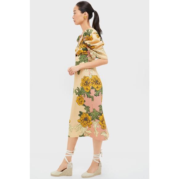FARM RIO Delicate Flower Arabesques Short Sleeve Midi Dress NWT M Retail $280 - Picture 4 of 7